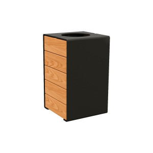 Corbeille KUB. acier et bois 120 litres Procity - Sans couvercle - Haut. 750 mm - Chêne clair/Noir foncé