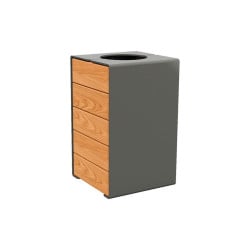 Corbeille KUB. acier et bois 120 litres Procity - Sans couvercle - Haut. 750 mm - Chêne clair/Gris Procity