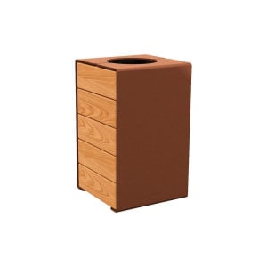 Corbeille KUB. acier et bois 120 litres Procity - Sans couvercle - Haut. 750 mm - Chêne clair/Aspect Corten