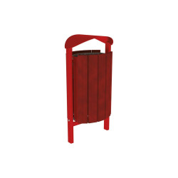 Corbeille Silaos acier et bois 50 litres Procity - Scellement direct - Sans cendrier - Acajou/Rouge pourpre