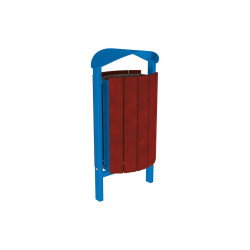 Corbeille Silaos acier et bois 50 litres Procity - Scellement direct - Sans cendrier - Acajou/Bleu gentiane