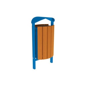 Corbeille Silaos acier et bois 50 litres Procity - Scellement direct - Sans cendrier - Chêne clair/Bleu gentiane