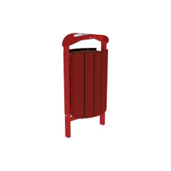 Corbeille Silaos acier et bois 50 litres Procity - Scellement direct - Avec cendrier - Acajou/Rouge pourpre