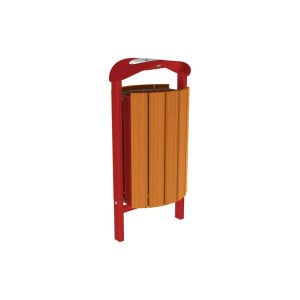 Corbeille Silaos acier et bois 50 litres Procity - Scellement direct - Avec cendrier - Chêne clair/Rouge pourpre