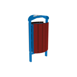 Corbeille Silaos acier et bois 50 litres Procity - Scellement direct - Avec cendrier - Acajou/Bleu gentiane