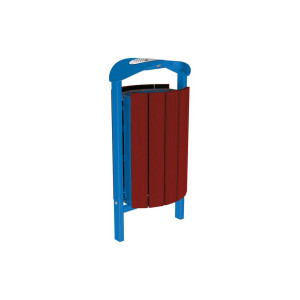 Corbeille Silaos acier et bois 50 litres Procity - Scellement direct - Avec cendrier - Acajou/Bleu gentiane
