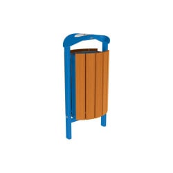 Corbeille Silaos acier et bois 50 litres Procity - Scellement direct - Avec cendrier - Chêne clair/Bleu gentiane