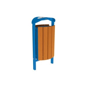 Corbeille Silaos acier et bois 50 litres Procity - Scellement direct - Avec cendrier - Chêne clair/Bleu gentiane
