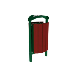 Corbeille Silaos acier et bois 50 litres Procity - Scellement direct - Avec cendrier - Acajou/Vert mousse
