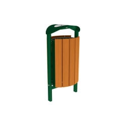 Corbeille Silaos acier et bois 50 litres Procity - Scellement direct - Avec cendrier - Chêne clair/Vert mousse