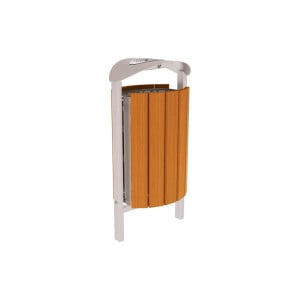 Corbeille Silaos acier et bois 50 litres Procity - Scellement direct - Avec cendrier - Chêne clair/Gris sosie