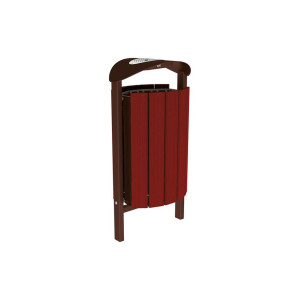 Corbeille Silaos acier et bois 50 litres Procity - Scellement direct - Avec cendrier - Acajou/Brun chocolat