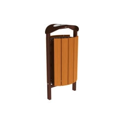 Corbeille Silaos acier et bois 50 litres Procity - Scellement direct - Avec cendrier - Chêne clair/Brun chocolat