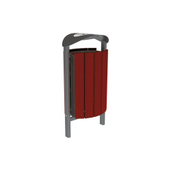 Corbeille Silaos acier et bois 50 litres Procity - Scellement direct - Avec cendrier - Acajou/Gris Procity