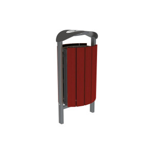 Corbeille Silaos acier et bois 50 litres Procity - Scellement direct - Avec cendrier - Acajou/Gris Procity