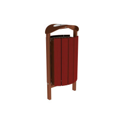 Corbeille Silaos acier et bois 50 litres Procity - Scellement direct - Avec cendrier - Acajou/Aspect Corten