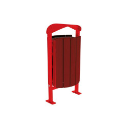 Corbeille Silaos acier et bois 50 litres Procity - Sur platines - Sans cendrier - Acajou/Rouge signalisation