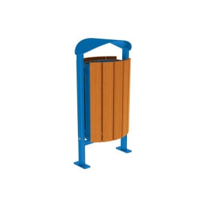 Corbeille Silaos acier et bois 50 litres Procity - Sur platines - Sans cendrier - Chêne clair/Bleu gentiane