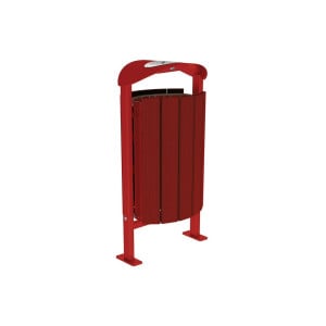 Corbeille Silaos acier et bois 50 litres Procity - Sur platines - Avec cendrier - Acajou/Rouge pourpre