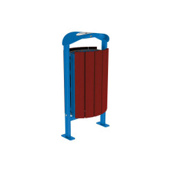 Corbeille Silaos acier et bois 50 litres Procity - Sur platines - Avec cendrier - Acajou/Bleu gentiane