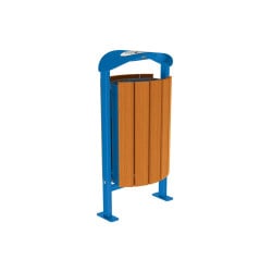 Corbeille Silaos acier et bois 50 litres Procity - Sur platines - Avec cendrier - Chêne clair/Bleu gentiane
