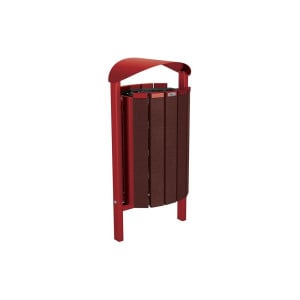 Corbeille Silaos acier et plastique recyclé 50 litres Procity - Scellement direct - Sans cendrier - Rouge pourpre