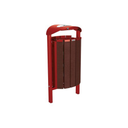 Corbeille Silaos acier et plastique recyclé 50 litres Procity - Scellement direct - Avec cendrier - Rouge pourpre
