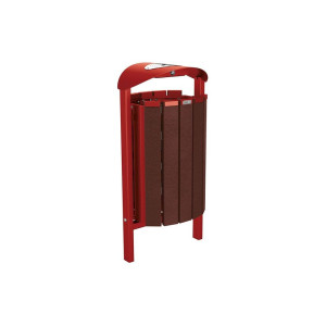 Corbeille Silaos acier et plastique recyclé 50 litres Procity - Scellement direct - Avec cendrier - Rouge pourpre