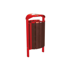 Corbeille Silaos acier et plastique recyclé 50 litres Procity - Scellement direct - Avec cendrier - Rouge signalisation