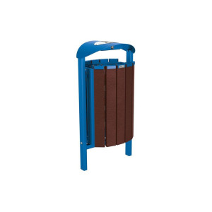 Corbeille Silaos acier et plastique recyclé 50 litres Procity - Scellement direct - Avec cendrier - Bleu gentiane