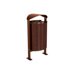 Corbeille Silaos acier et plastique recyclé 50 litres Procity - Sur platines - Sans cendrier - Aspect Corten