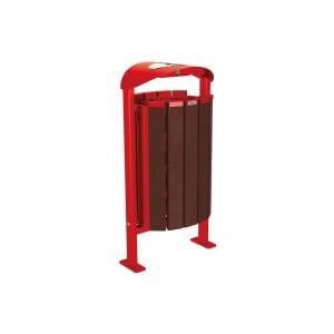 Corbeille Silaos acier et plastique recyclé 50 litres Procity - Sur platines - Avec cendrier - Rouge signalisation