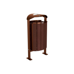 Corbeille Silaos acier et plastique recyclé 50 litres Procity - Sur platines - Avec cendrier - Aspect Corten
