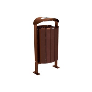 Corbeille Silaos acier et plastique recyclé 50 litres Procity - Sur platines - Avec cendrier - Aspect Corten