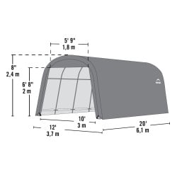 Garage souple gris en toile imperméable 22,57m² Round-Top ShelterLogic