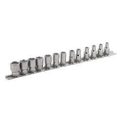 Jeu de douilles 1/4" 6 pans métrique, sur réglette - 13 pièces