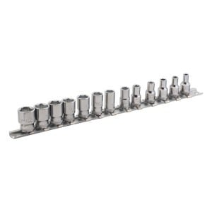 Jeu de douilles 1/4" 6 pans métrique, sur réglette - 13 pièces