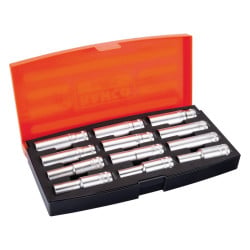 Jeu de 12 douilles longues 1/2" 6 pans de 10 à 21 mm Bahco