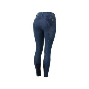 Pantalon d quitation Fond int gral Silicone Jean Taille haute Horze Kaia femme bleu jean clair