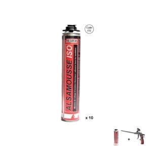 Ensemble Alsamousse colle PU pour isolant Alsafix (10 x 750 ml), avec pistolet mousse - nettoyant