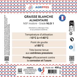 Graisse Agriffes Blanche Alimentaire NSF inodore - Cartouche 0,4 kg