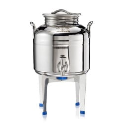 Petit fût inox alimentaire soudé La Nuova Sansone, avec robinet + support 3 L