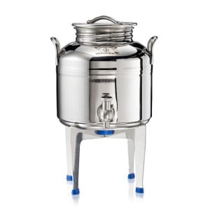 Petit fût inox alimentaire soudé La Nuova Sansone, avec robinet + support 3 L