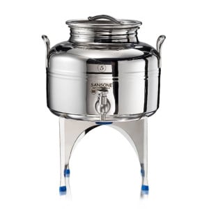 Petit fût inox alimentaire soudé La Nuova Sansone, avec robinet + support 5 L