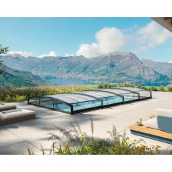 Abri piscine téléscopique Majorca Canopia, Grise - 457 x 870 cm