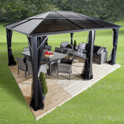 Tonnelle Meridien 12 x 16 Sojag, moustiquaires - Anthracite - 365 x 485 x 270 cm