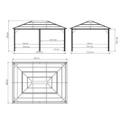 Tonnelle Meridien 12 x 16 Sojag, moustiquaires - Anthracite - 365 x 485 x 270 cm