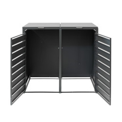 Coffre à poubelles Westmann, métallique, 2 poubelles Lacina, 2 compartiments 240 litres - Anthracite/aspect bois - 132x80x116 cm