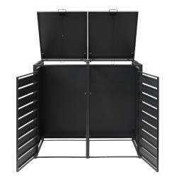 Coffre à poubelles Westmann, métallique, 2 poubelles Lacina, 2 compartiments 240 litres - Anthracite/aspect bois - 132x80x116 cm