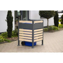 Habillage métallique pour poubelle Planum Westmann, 240 litres - Gris / aspect bois